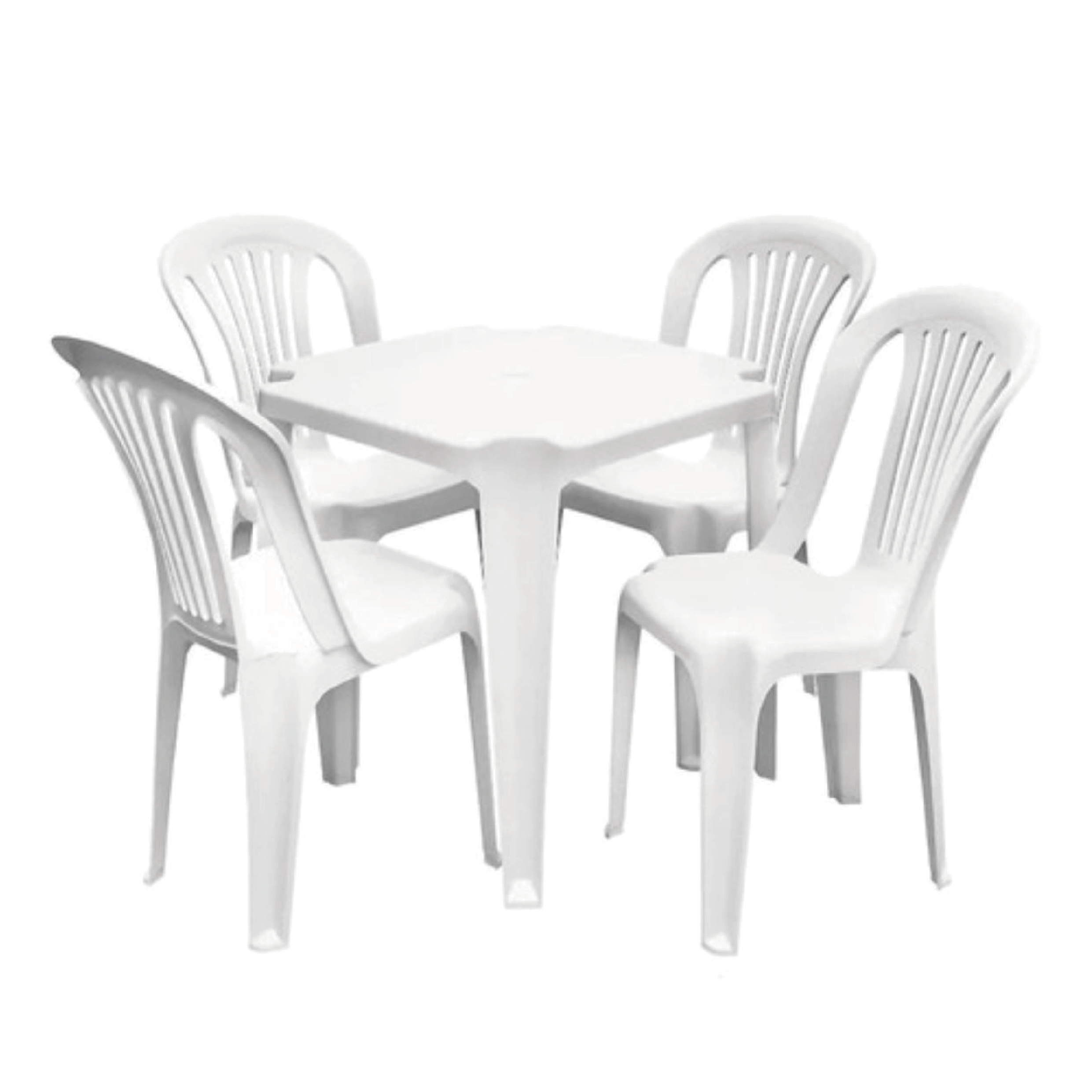Jogo de Mesa Plástica Branca com 04 Cadeiras Plásticas Brancas