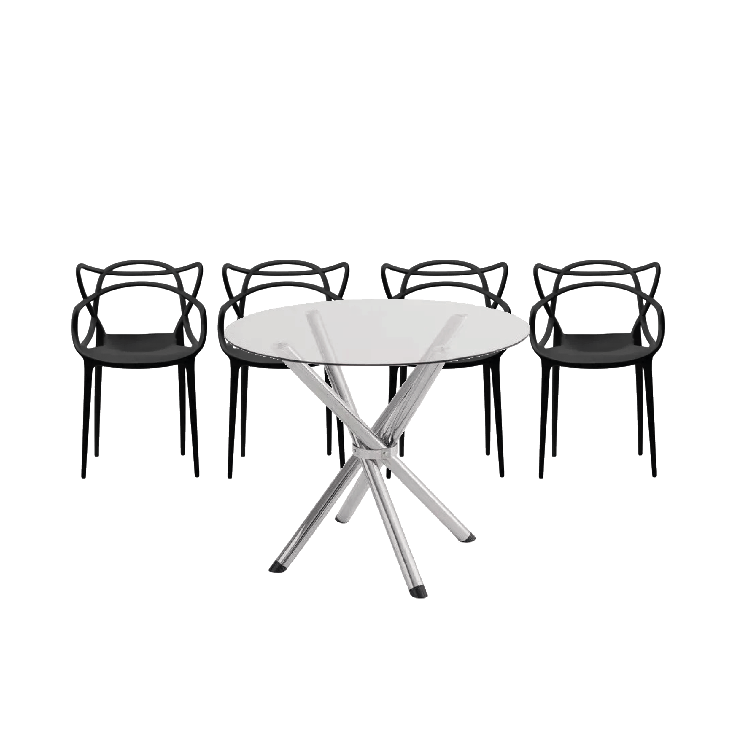 Jogo de Mesa Redonda Com Tampo De Vidro com 4 Cadeiras Top Chairs Allegra